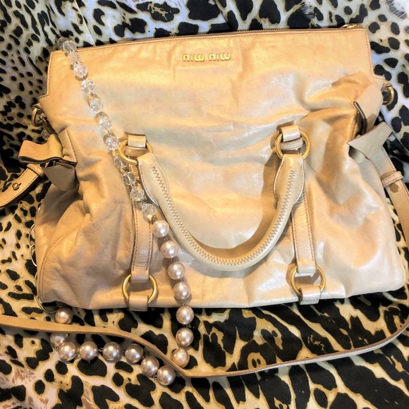 Miu Miu Handbags - Miu Miu Prada Vitello Medium Bow Bag Beige Vintage